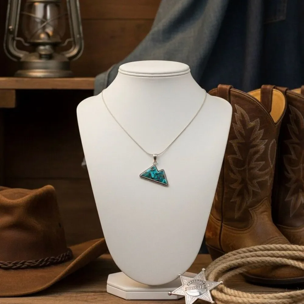 Stunning Sterling Silver Turquoise Mountain Pendant Necklace Western Style New